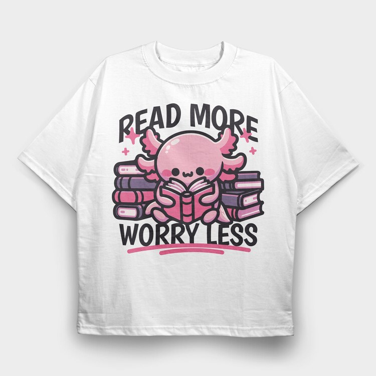 Cute Axolotl Reading, Tricou Oversize Barbati (Unisex)