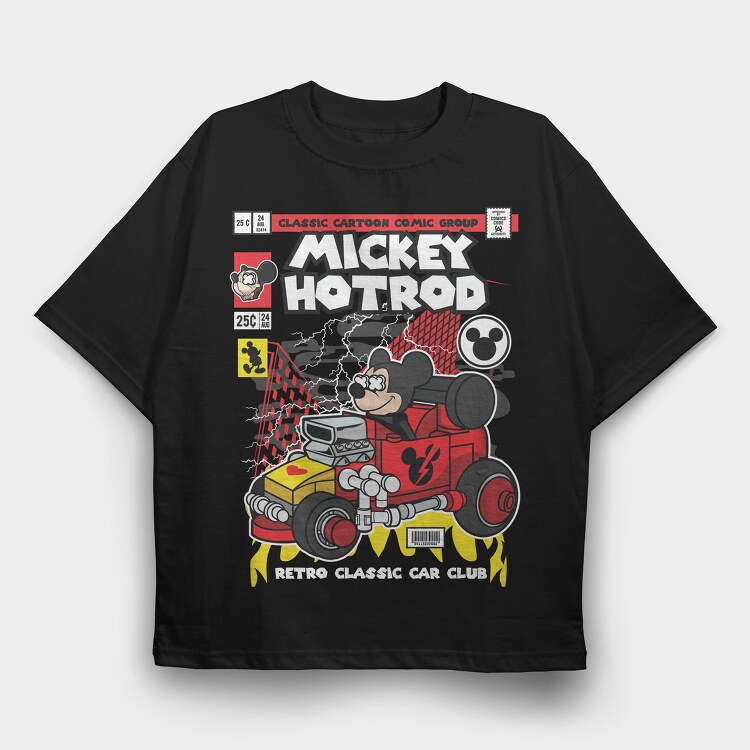 Mickey Hot Rod, Tricou Oversize Barbati (Unisex)