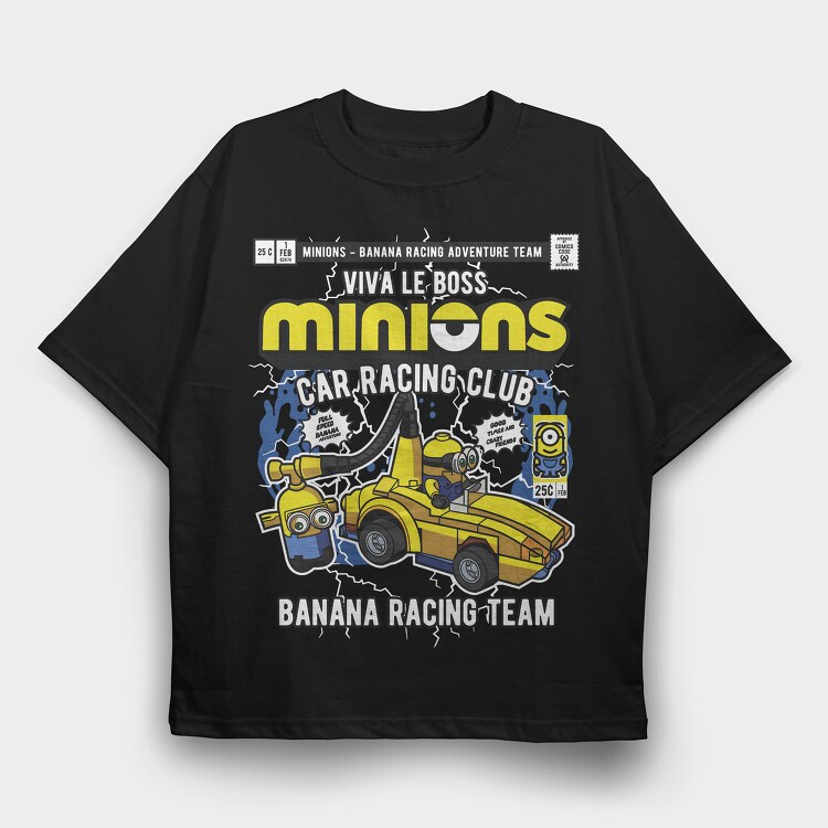 Minions Banana Racing Car, Tricou Oversize Barbati (Unisex)