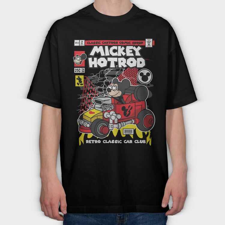 Mickey Hot Rod, Tricou Oversize Barbati (Unisex)