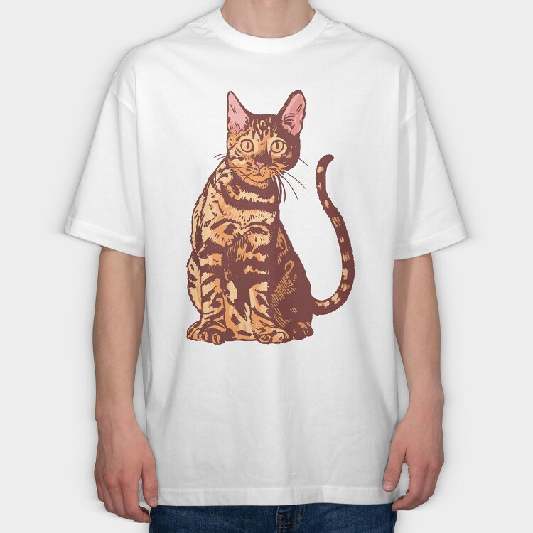 Bengal Cat Realistic, Tricou Oversize Barbati (Unisex)