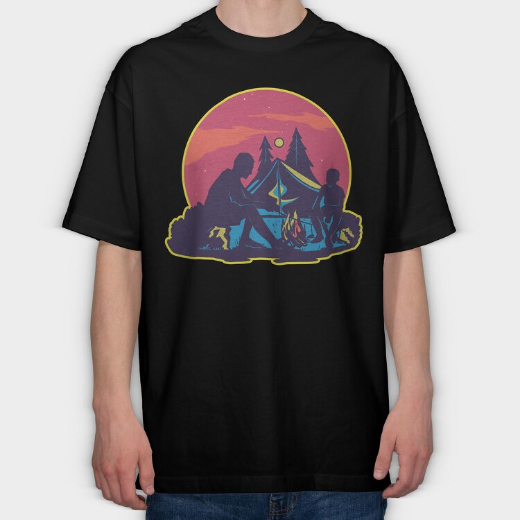 Dad And Son Night Camping, Tricou Oversize Barbati (Unisex)
