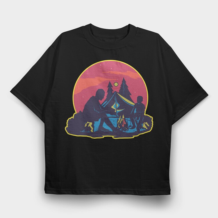 Dad And Son Night Camping, Tricou Oversize Barbati (Unisex)