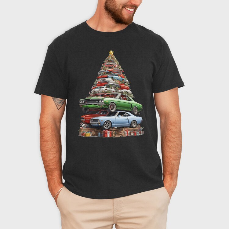Christmas Tree Muscle Madness Cars, Tricou Barbati (Unisex)