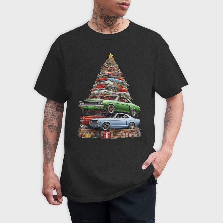 Christmas Tree Muscle Madness Cars, Tricou Barbati (Unisex)