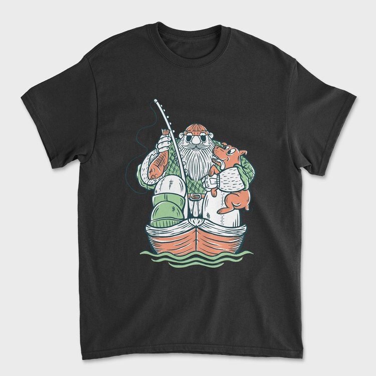 Fisherman and Dog, Tricou Barbati (Unisex)