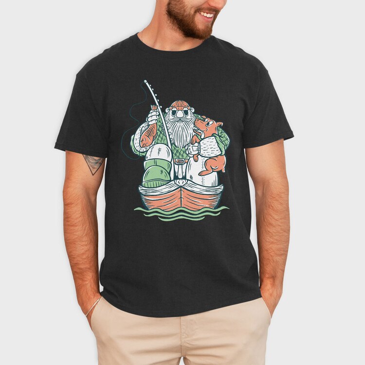 Fisherman and Dog, Tricou Barbati (Unisex)