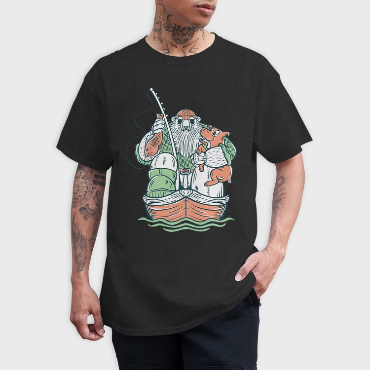 Fisherman and Dog, Tricou Barbati (Unisex)