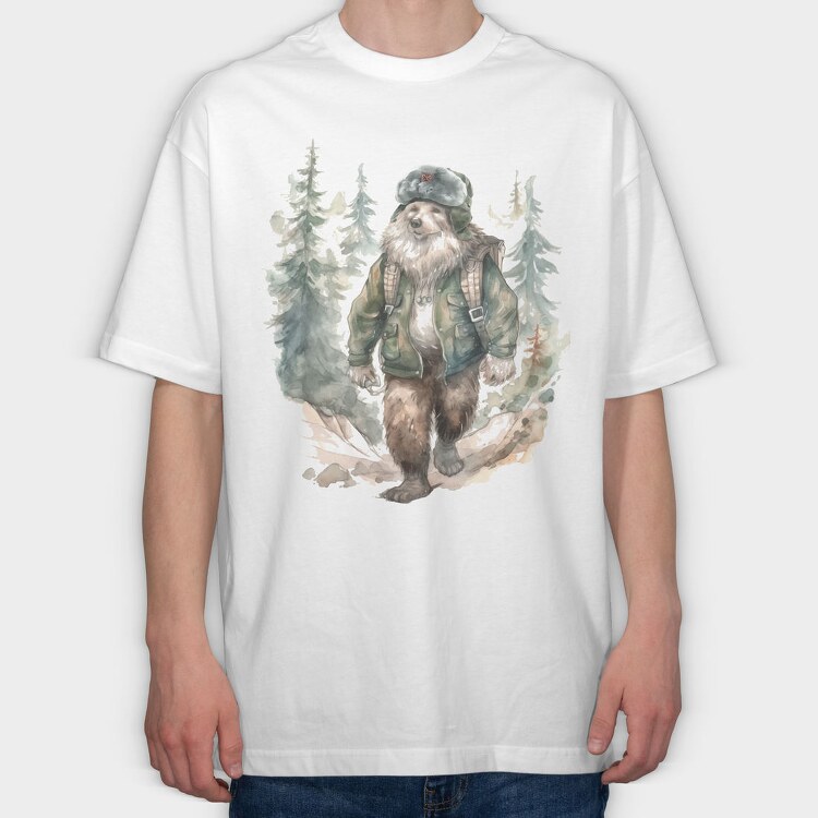 Bear Walking In The Woods Watercolor Forest, Tricou Oversize Barbati (Unisex)