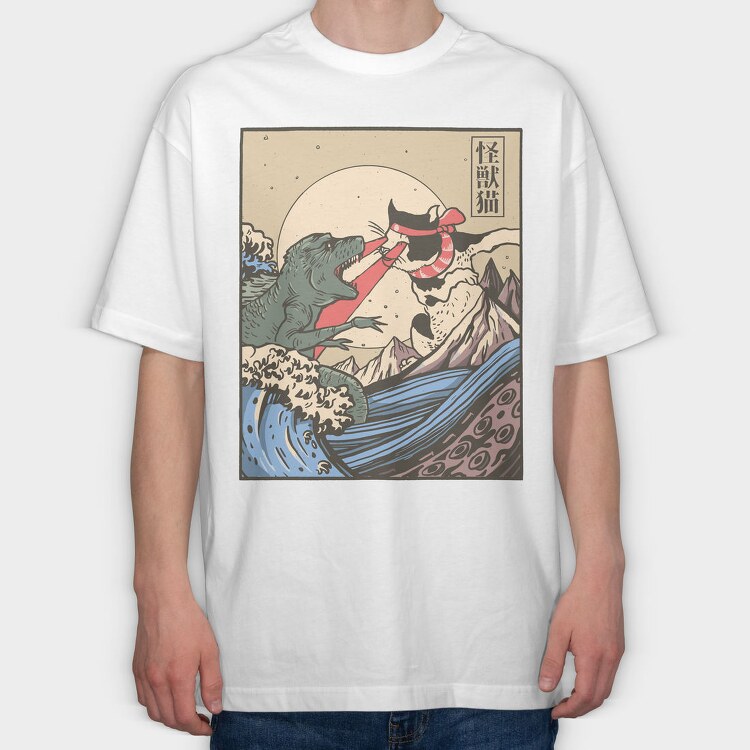 Kaiju Vs Cat, Tricou Oversize Barbati (Unisex)