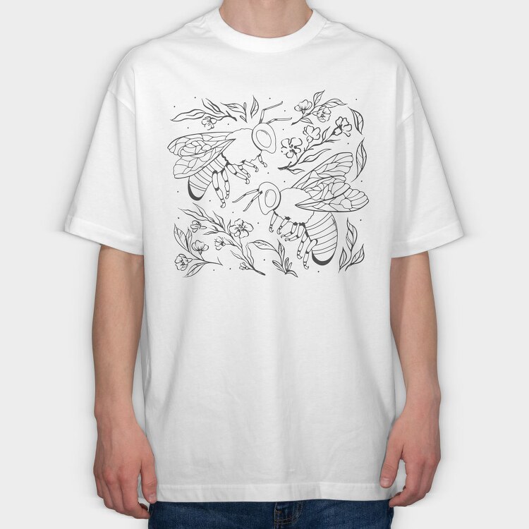 Bees And Plants Flowers, Tricou Oversize Barbati (Unisex)