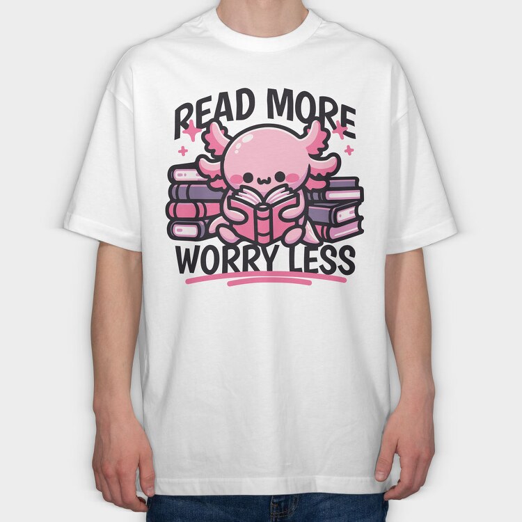 Cute Axolotl Reading, Tricou Oversize Barbati (Unisex)