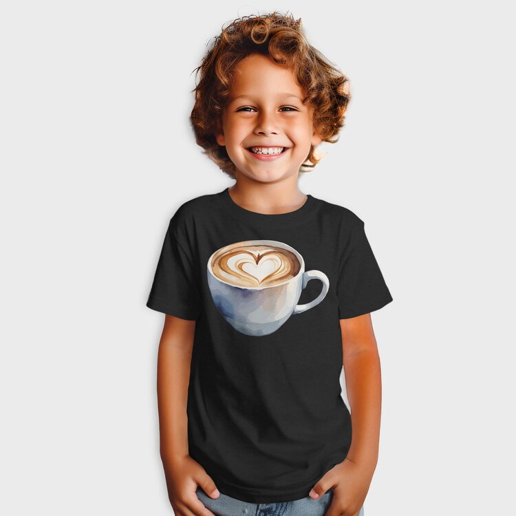 Coffee Mug Heart Watercolor, Tricou Copii