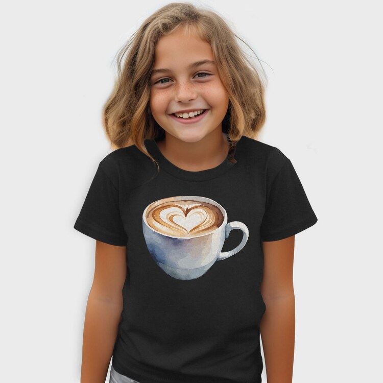 Coffee Mug Heart Watercolor, Tricou Copii