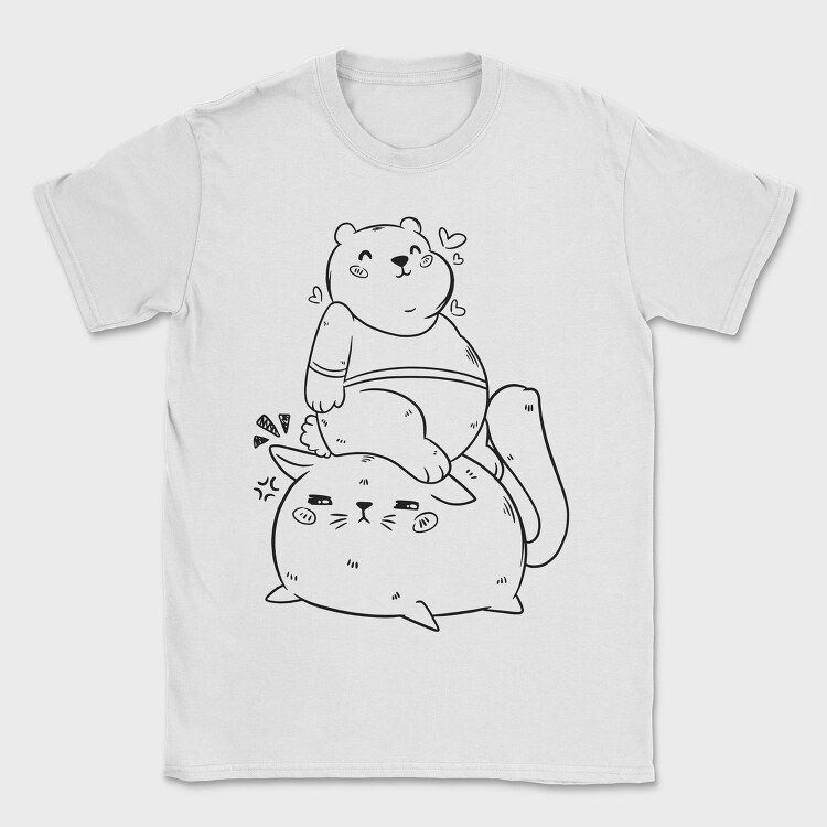 Cute Bear And Cat, Tricou Barbati (Unisex)