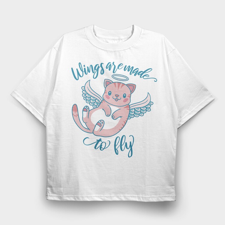 Cute Cat Angel Wings Are Made To Fly Mug, Tricou Oversize Barbati (Unisex)