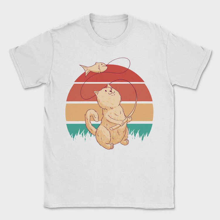 Cute Cat Fishing Retro Sunset, Tricou Barbati (Unisex)