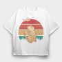Cute Cat Fishing Retro Sunset, Tricou Oversize Barbati (Unisex)