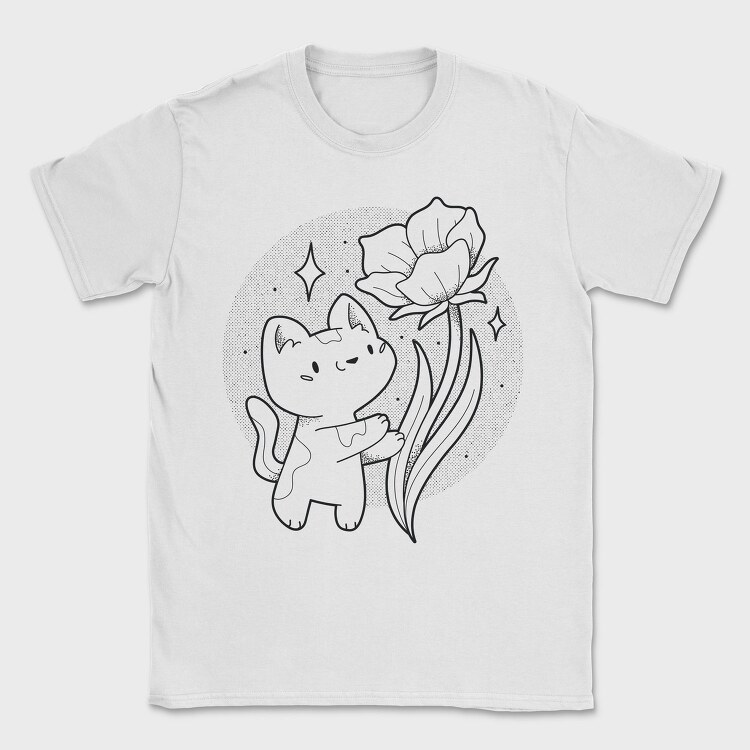 Cute Cat With Flower, Tricou Barbati (Unisex)