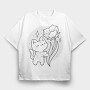 Cute Cat With Flower, Tricou Oversize Barbati (Unisex)