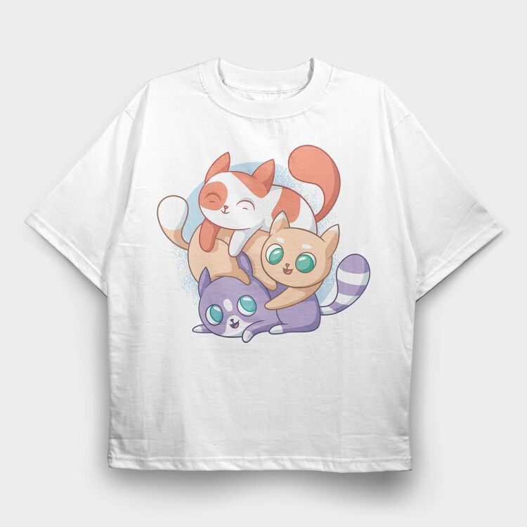 Cute Cats Playing, Tricou Oversize Barbati (Unisex)