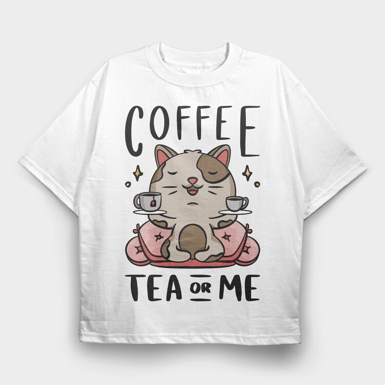 Cute Coffee Tea Cat Bar, Tricou Oversize Barbati (Unisex)