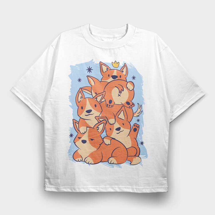 Cute Corgi Dogs Stack Stacked, Tricou Oversize Barbati (Unisex)