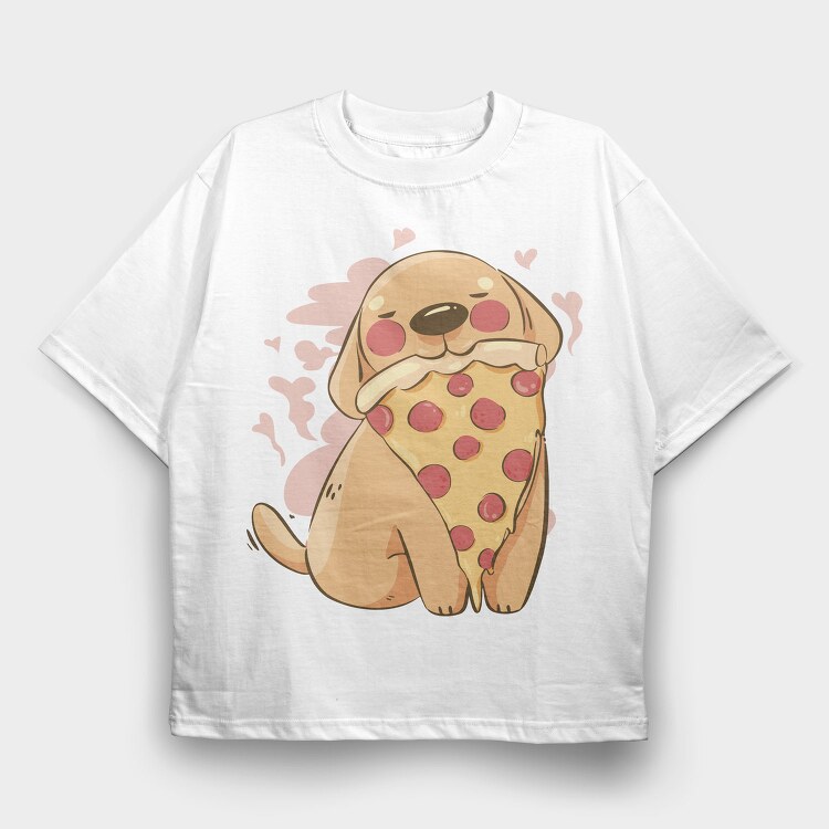 Cute Dog Pet Eating Pizza, Tricou Oversize Barbati (Unisex)