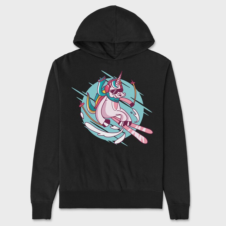 Skiing Unicorn, Hanorac Oversize Barbati (Unisex)