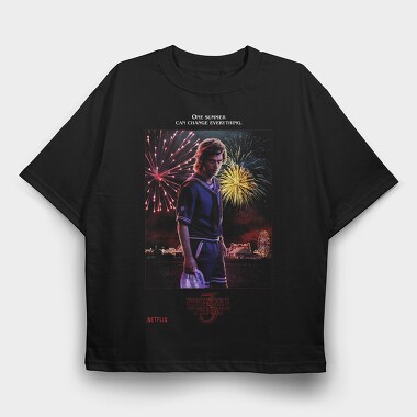 Stranger Things Halftone Fireworks, Tricou Oversize Barbati (Unisex)