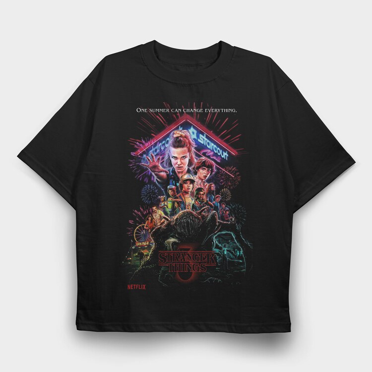 Stranger Things Halftone Neon Glow, Tricou Oversize Barbati (Unisex)
