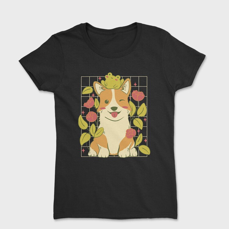 Cute Corgi Dog And Frog, Tricou Femei