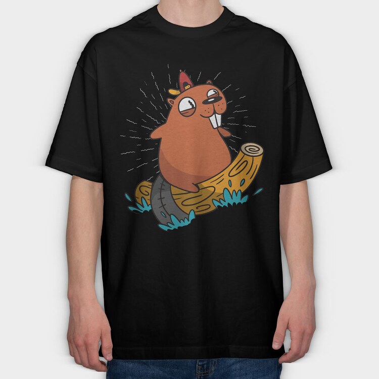 Surfing Beaver, Tricou Oversize Barbati (Unisex)