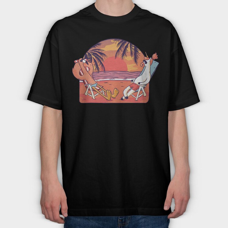 Unicorn Flamingo Beach, Tricou Oversize Barbati (Unisex)
