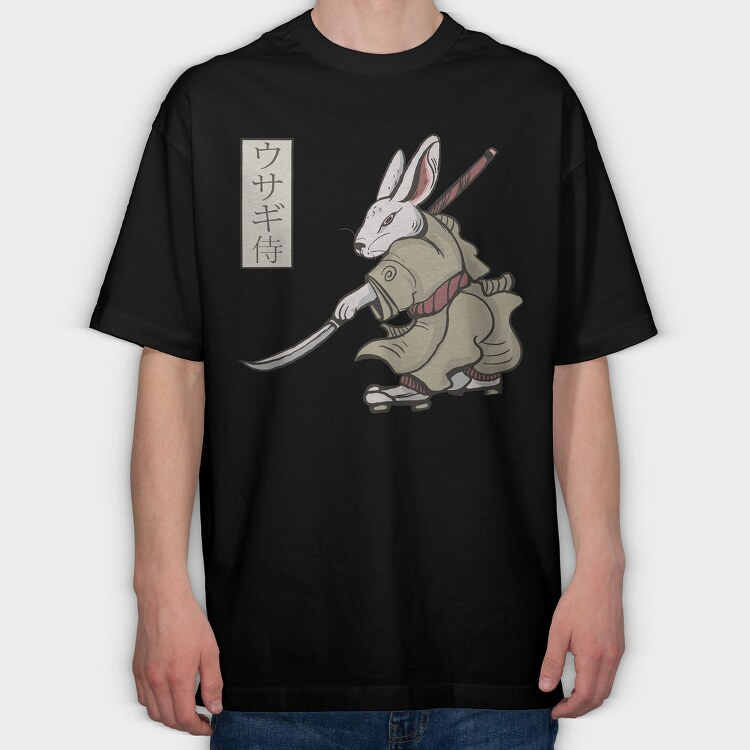 Rabbit Samurai, Tricou Oversize Barbati (Unisex)