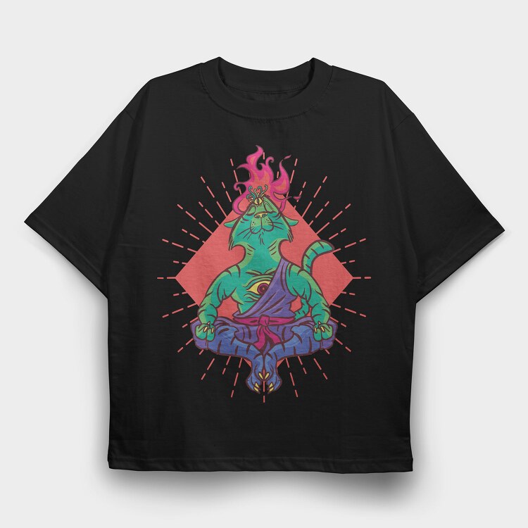Yoga Cat, Tricou Oversize Barbati (Unisex)