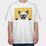 Peeking Cat, Tricou Oversize Barbati (Unisex)