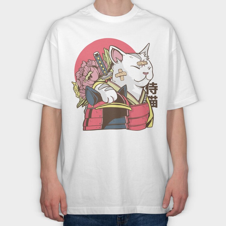 Samurai Cat, Tricou Oversize Barbati (Unisex)