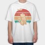 Cute Cat Fishing Retro Sunset, Tricou Oversize Barbati (Unisex)