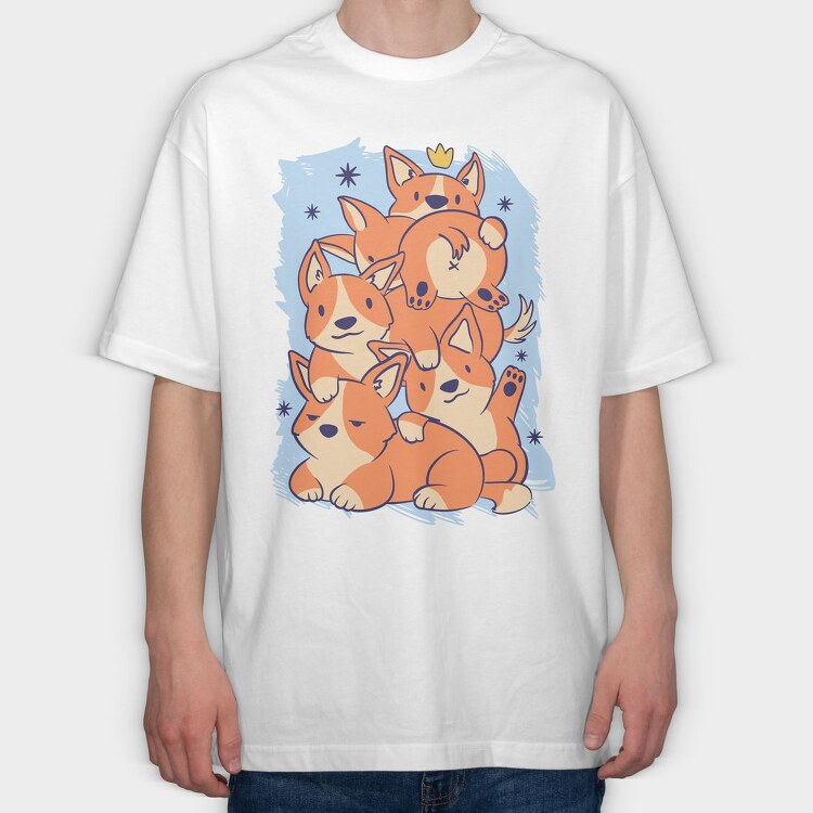 Cute Corgi Dogs Stack Stacked, Tricou Oversize Barbati (Unisex)