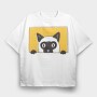 Peeking Cat, Tricou Oversize Barbati (Unisex)