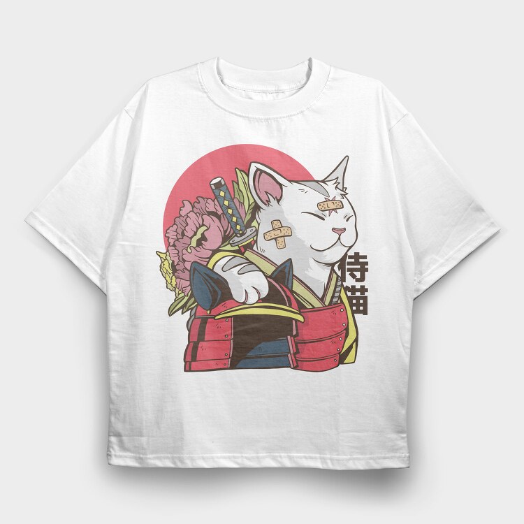 Samurai Cat, Tricou Oversize Barbati (Unisex)