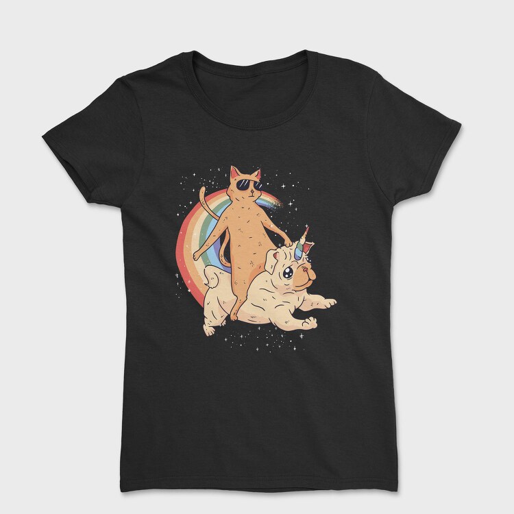 Cat Riding Dog Unicorn, Tricou Femei