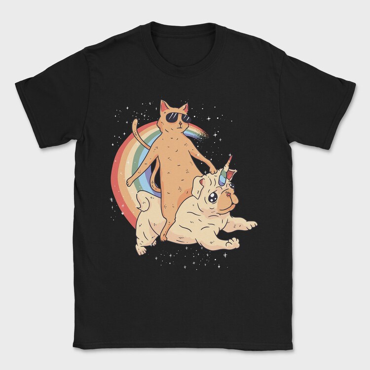 Cat Riding Dog Unicorn, Tricou Barbati (Unisex)