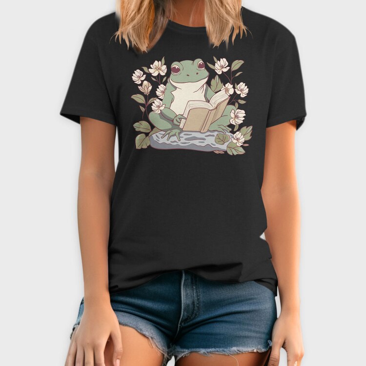 Frog Reading Cottagecore, Tricou Barbati (Unisex)