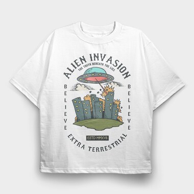 Alien Attack, Tricou Oversize Barbati (Unisex)