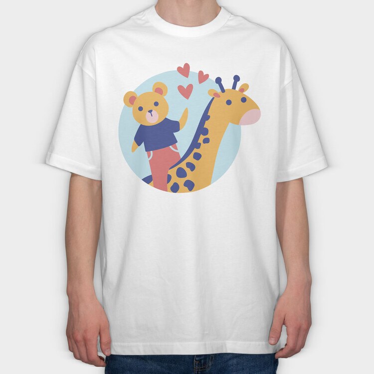 Cute Bear And Giraffe, Tricou Oversize Barbati (Unisex)