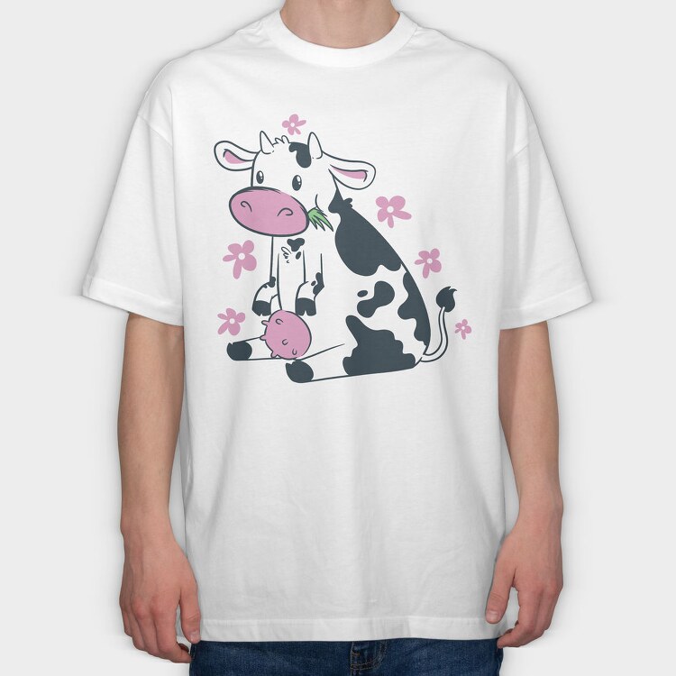 Cute Cow Eating Grass, Tricou Oversize Barbati (Unisex)