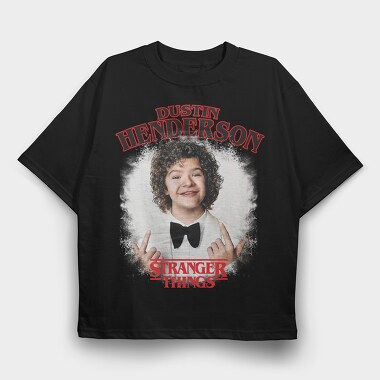 Dustin Stranger Things Rock On, Tricou Oversize Barbati (Unisex)