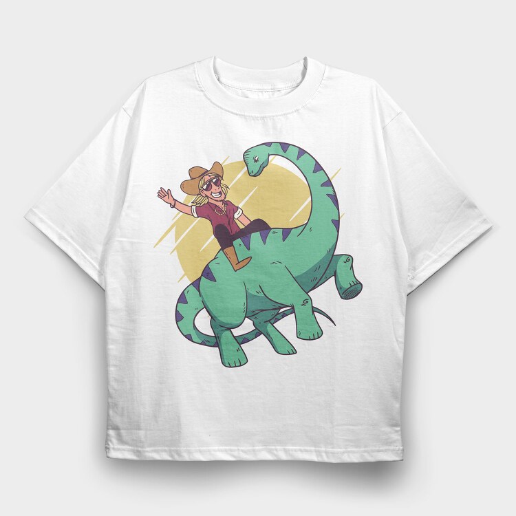Cowboy on Dinosaur, Tricou Oversize Barbati (Unisex)